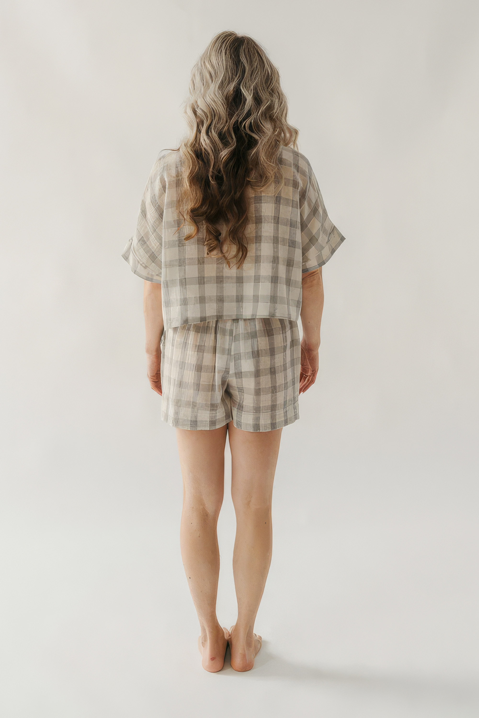 Grey Plaid Palazzo Shorts
